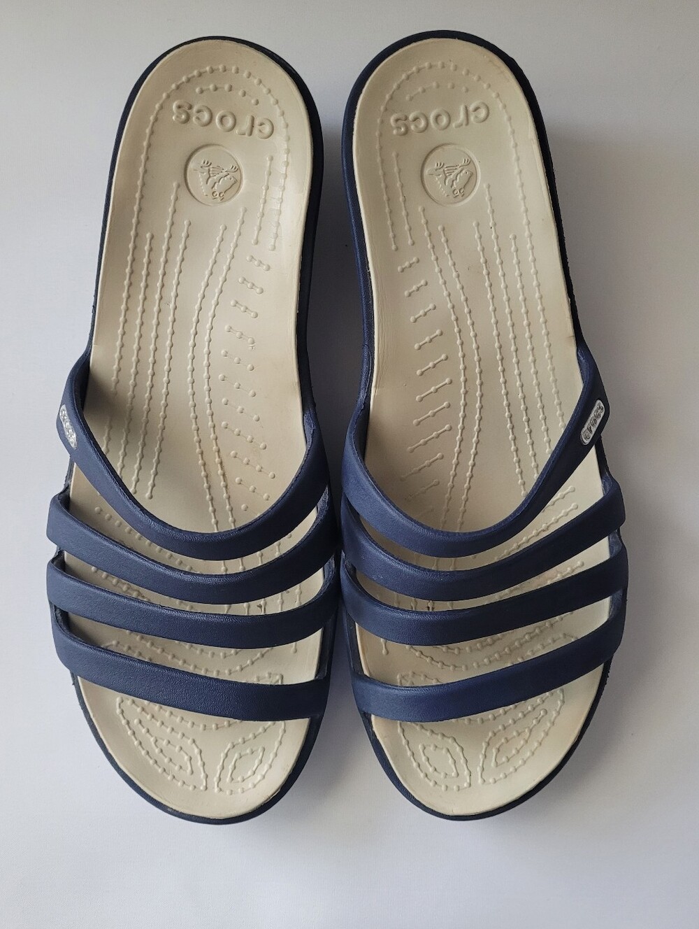 Crocs Rhonda Navy Blue Strappy Wedge Women's Sandals US Size 10
